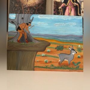 Vintage Southwestern‎ Hunter and Deer Painting